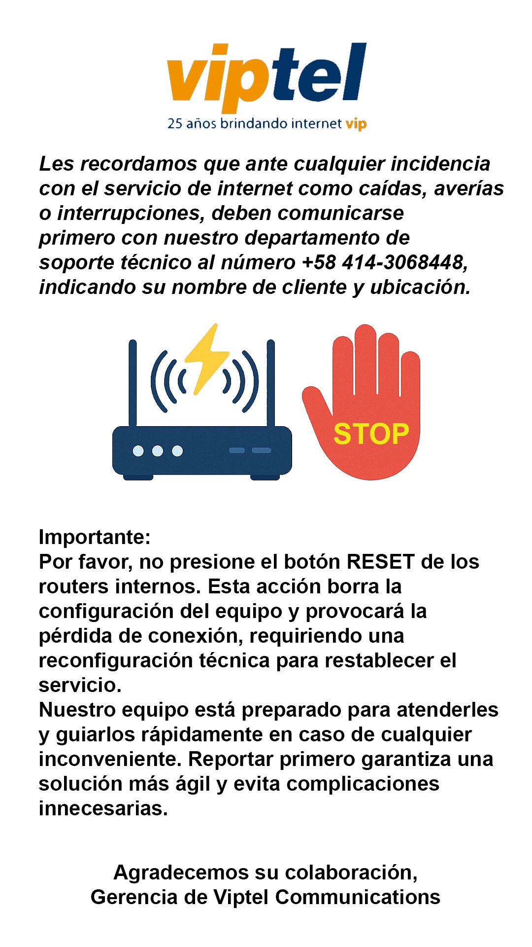 Comunicado Importante – Soporte Técnico Viptel