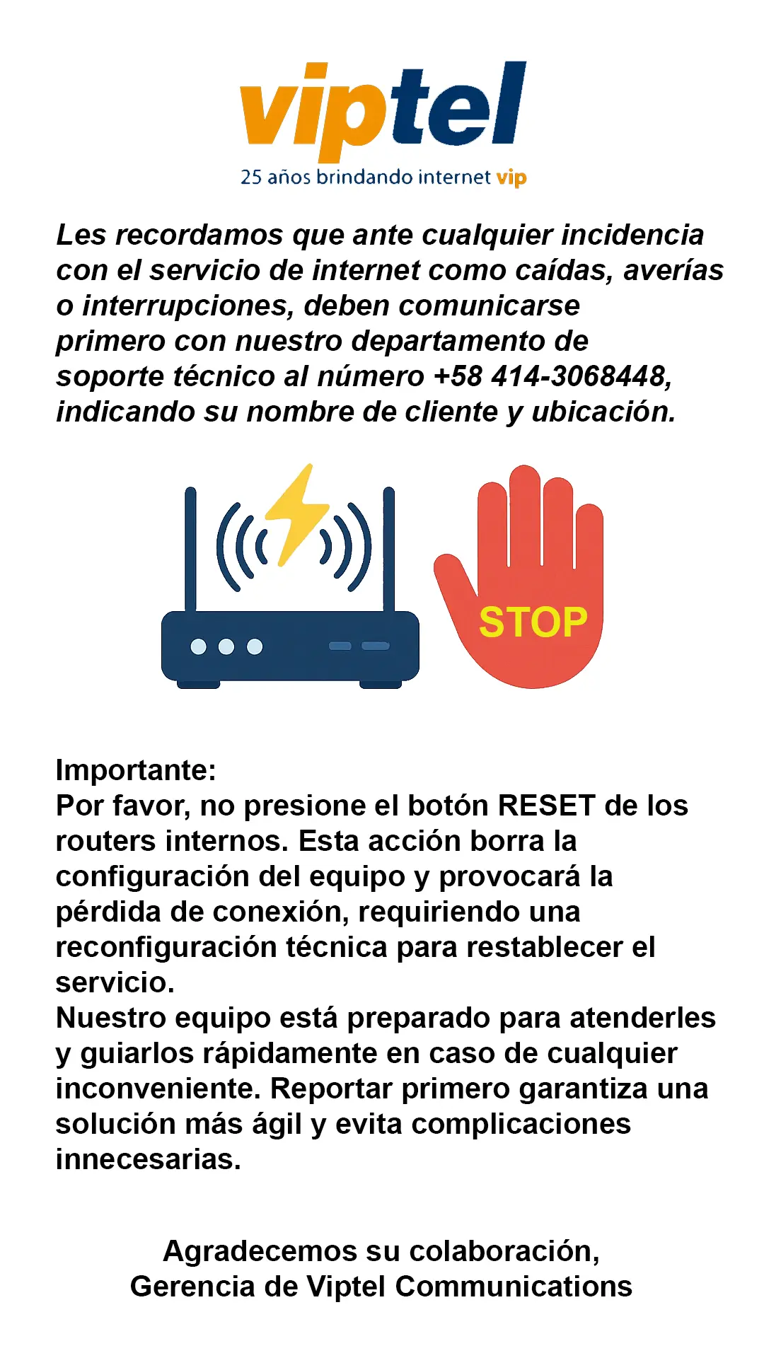 Comunicado Importante – Soporte Técnico Viptel